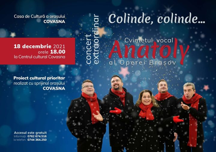 Concert extraordinar de colinde susținut de Cvintetul vocal ANATOLY al Operei Brașov, la Covasna