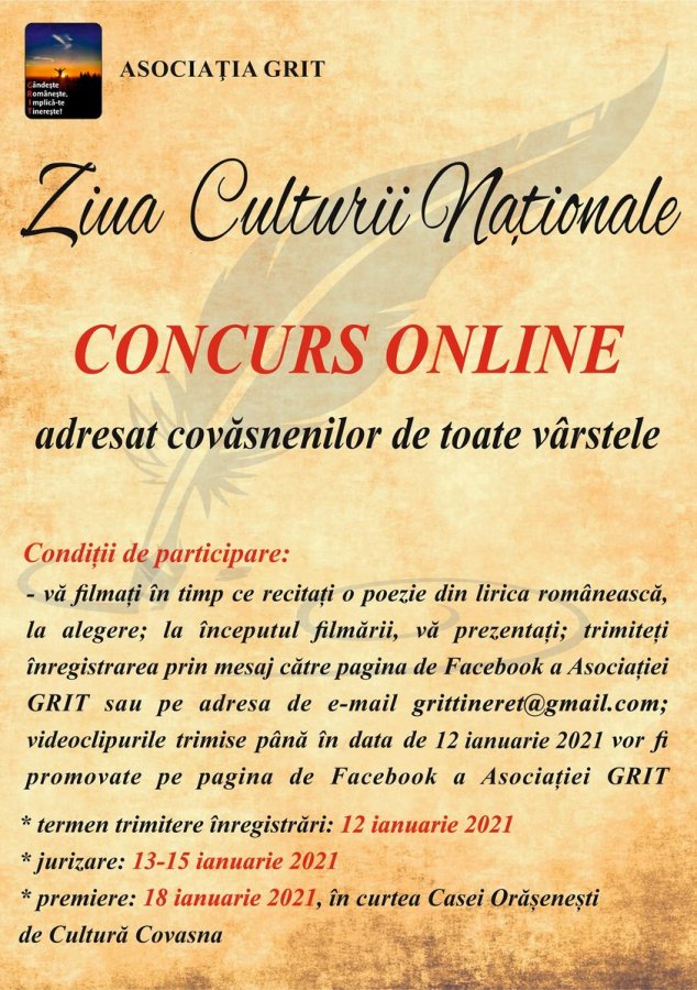 Concurs online de recitări organizat de Ziua Culturii Naționale, la Covasna