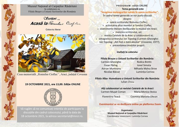 Colocviul literar ONLINE „Scriitori…Acasă la Romulus Cioflec”, organizat de MNCR