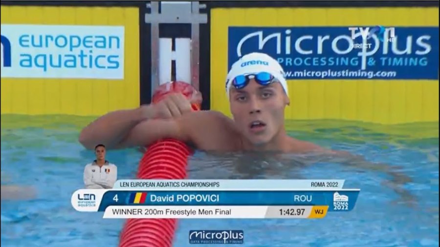Înot: David Popovici a câştigat medalia de aur în proba de 200 m liber la Europene
