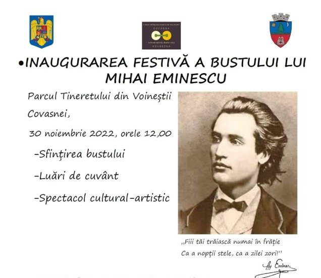 Sărbătoare la Covasna, de Ziua Sfântului Andrei, Ocrotitorul României:  Dezvelirea și sfințirea Monumentului de for public „Mihai Eminescu”