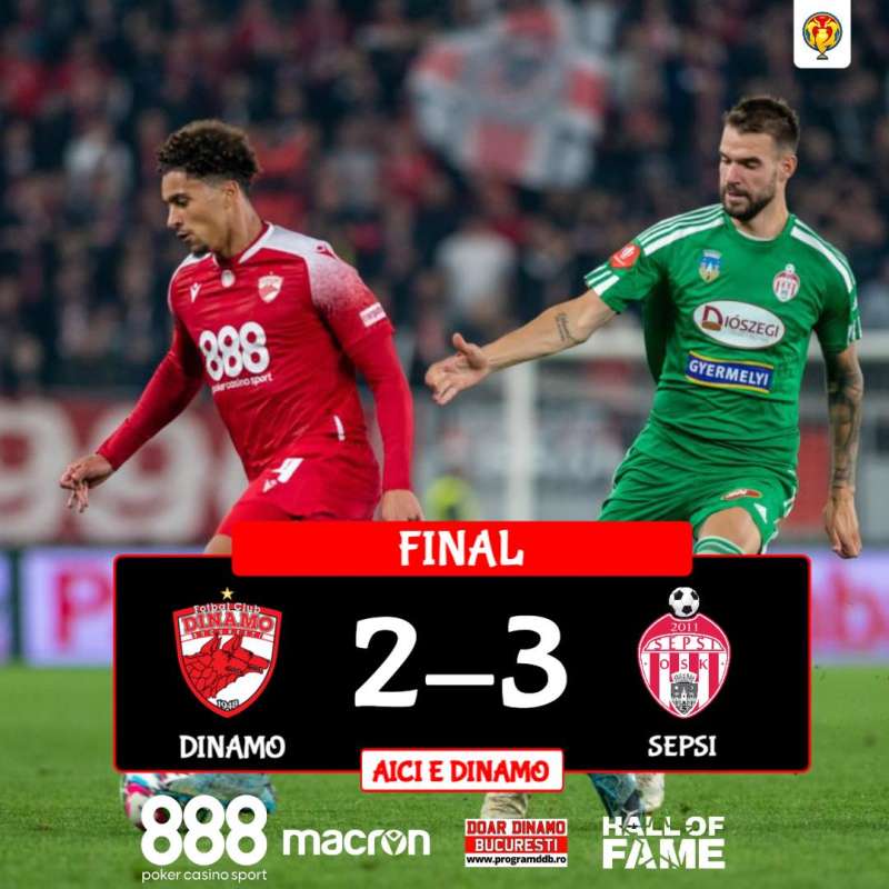 Fotbal: Dinamo, învinsă cu 3-2 de Sepsi OSK în Cupa României